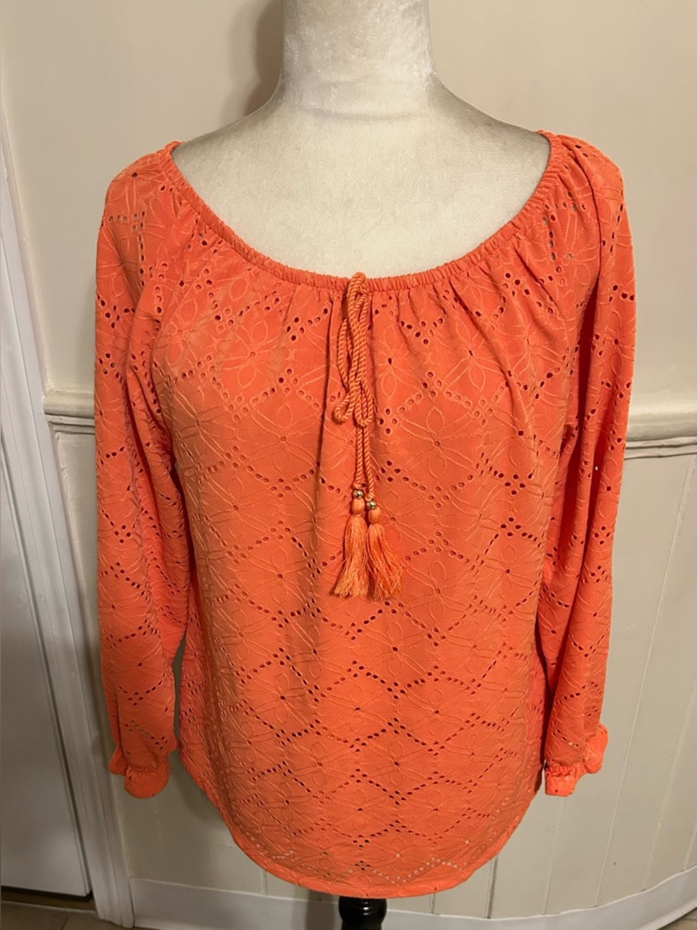 NWT Rafaella Eyelet 3/4 Sleeve Blouse/Ember Glow/ Medium